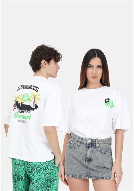 T-shirt bianca uomo donna con stampa sul davanti e sul retro in contrasto GARMENT WORKSHOP | S4GMUATH019001